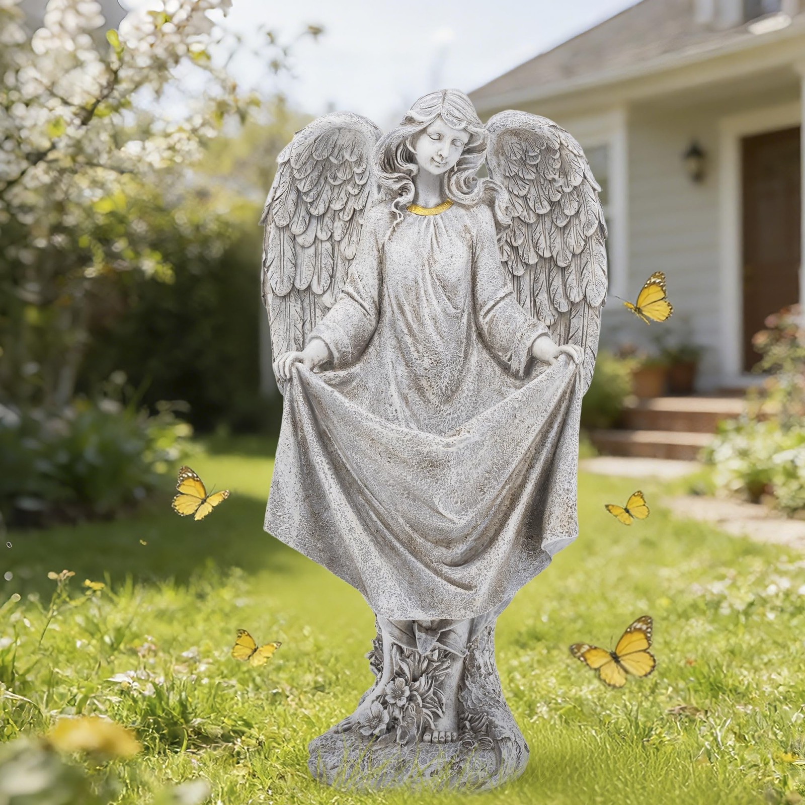 basen Angel Garden Statue Outdoor, Memorial Angel Figurine for Grave Yard Law…
