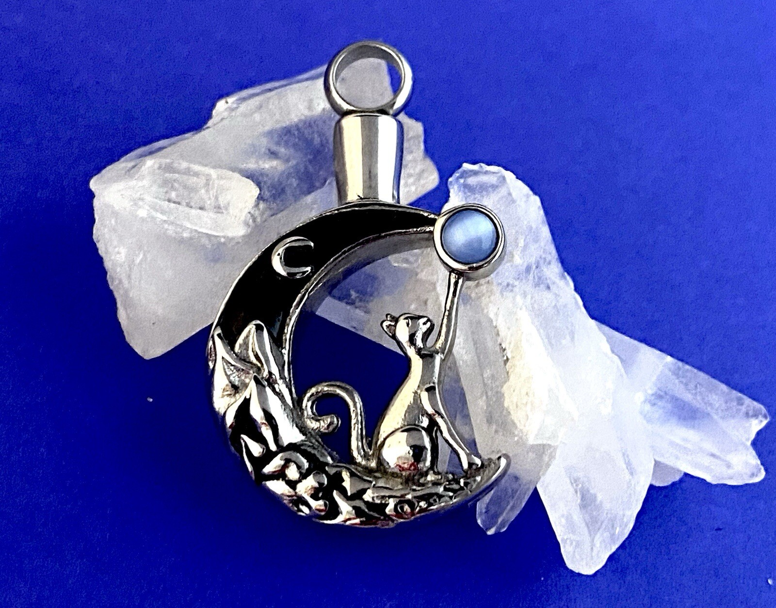 Cat Moon Stone Cremation Necklace Holds Ashes Urn Pendant Jewelry Gift Kitty Lov