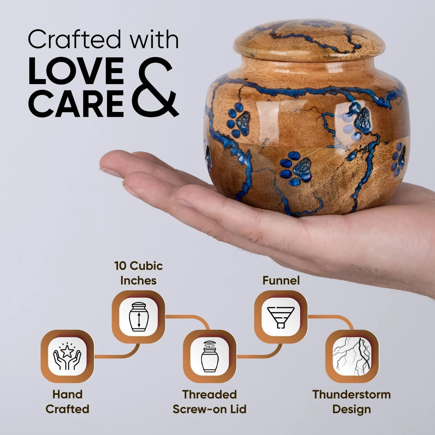 Wood Pet Urns for Dog/Cat Ashes – Small 10 Cu/In Resin Decorative Urn for Ashes