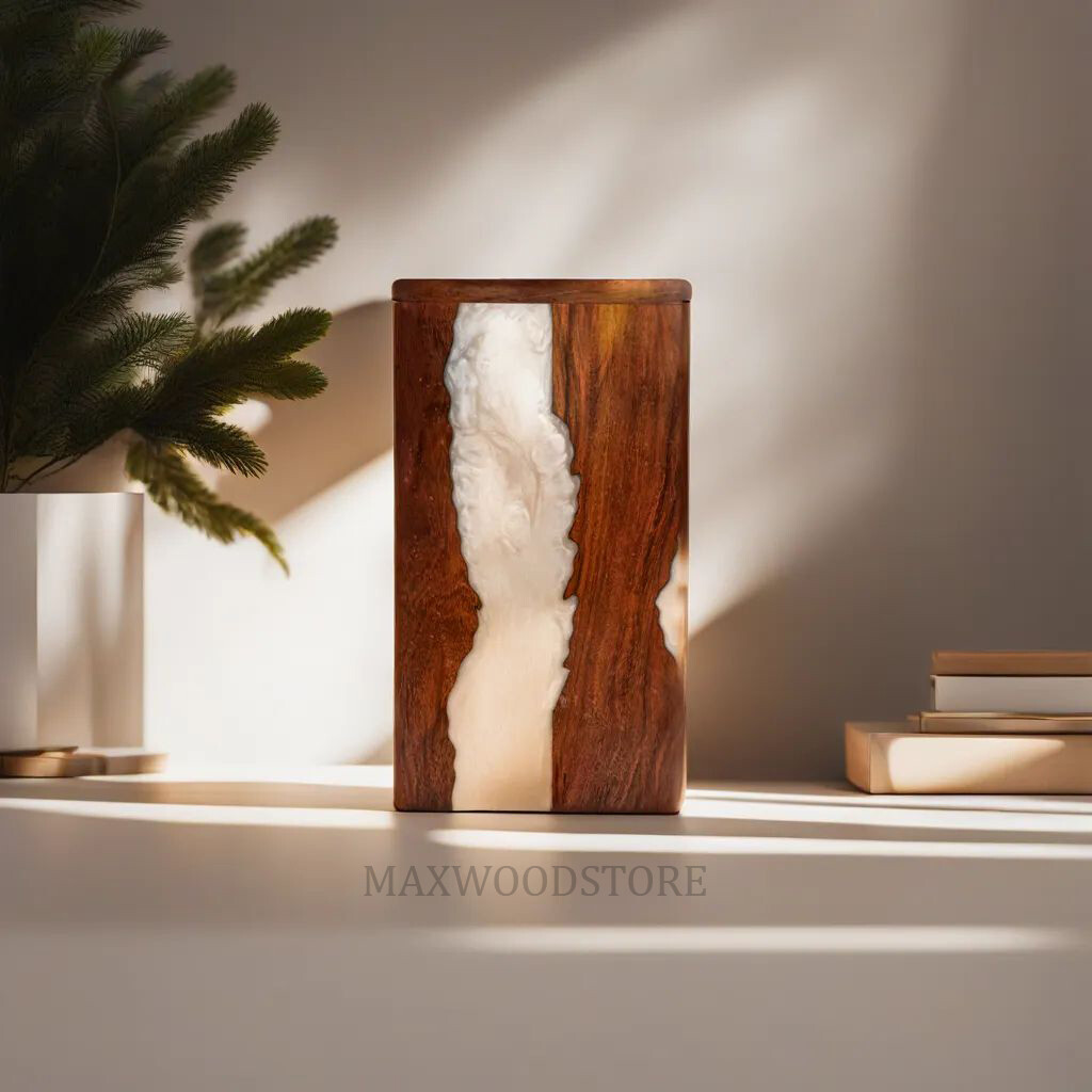 Wooden Urn Box-Urn Box-Rosewood and White Resin Design Urn Box For Human Ashes