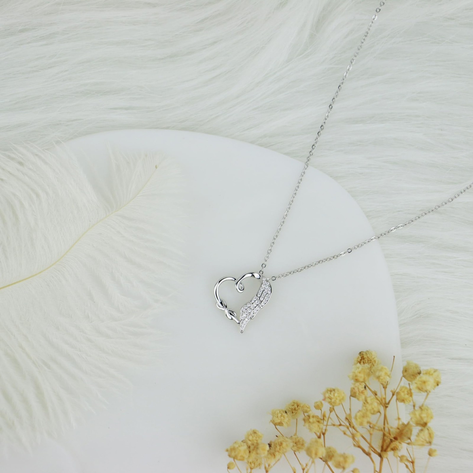Sympathy Gifts for Loss of Loved One, Sterling Silver Angel Wing Infinity Hea…