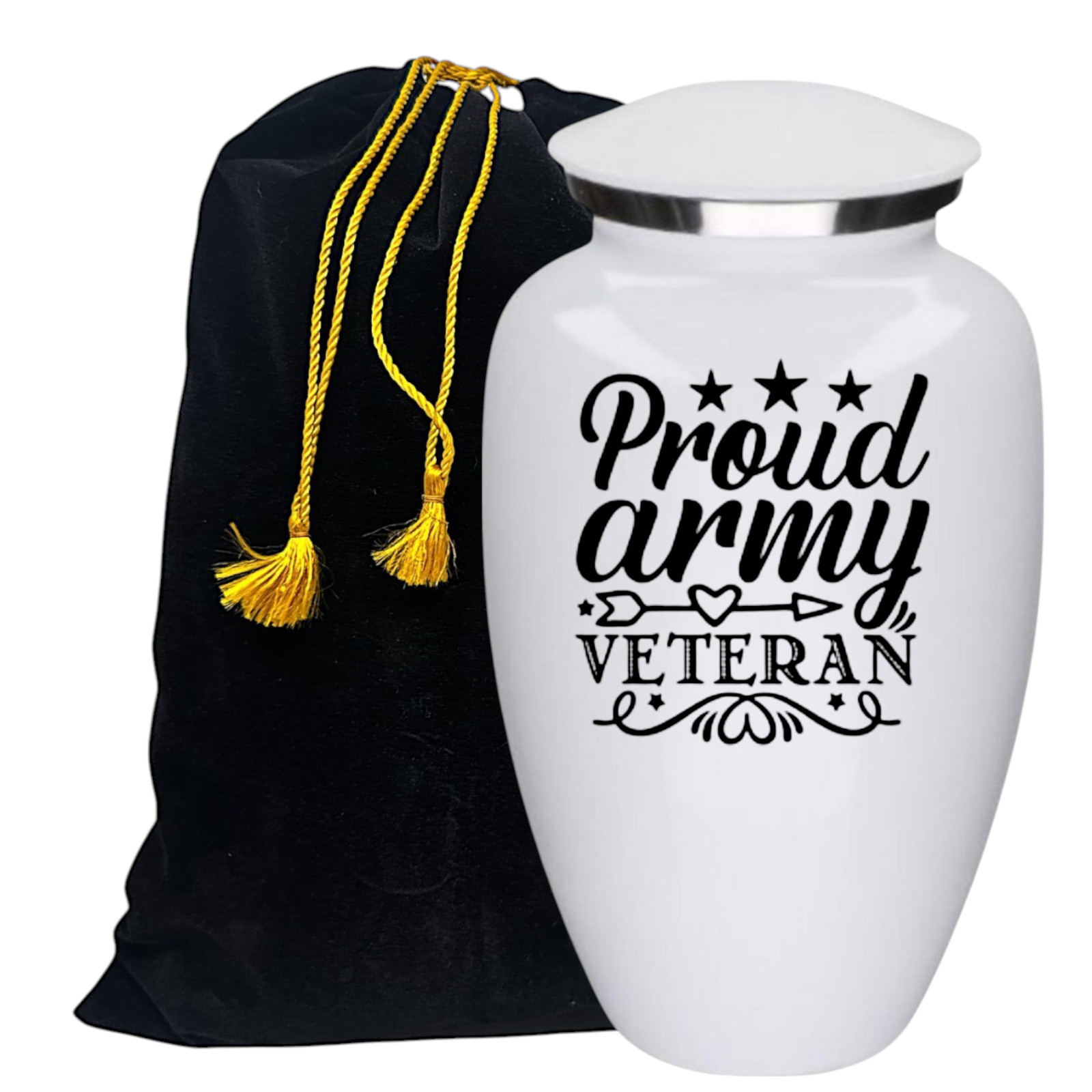 Proud Army Veteran White Metal Adult Cremation Urn 190 Cu In Military Urn