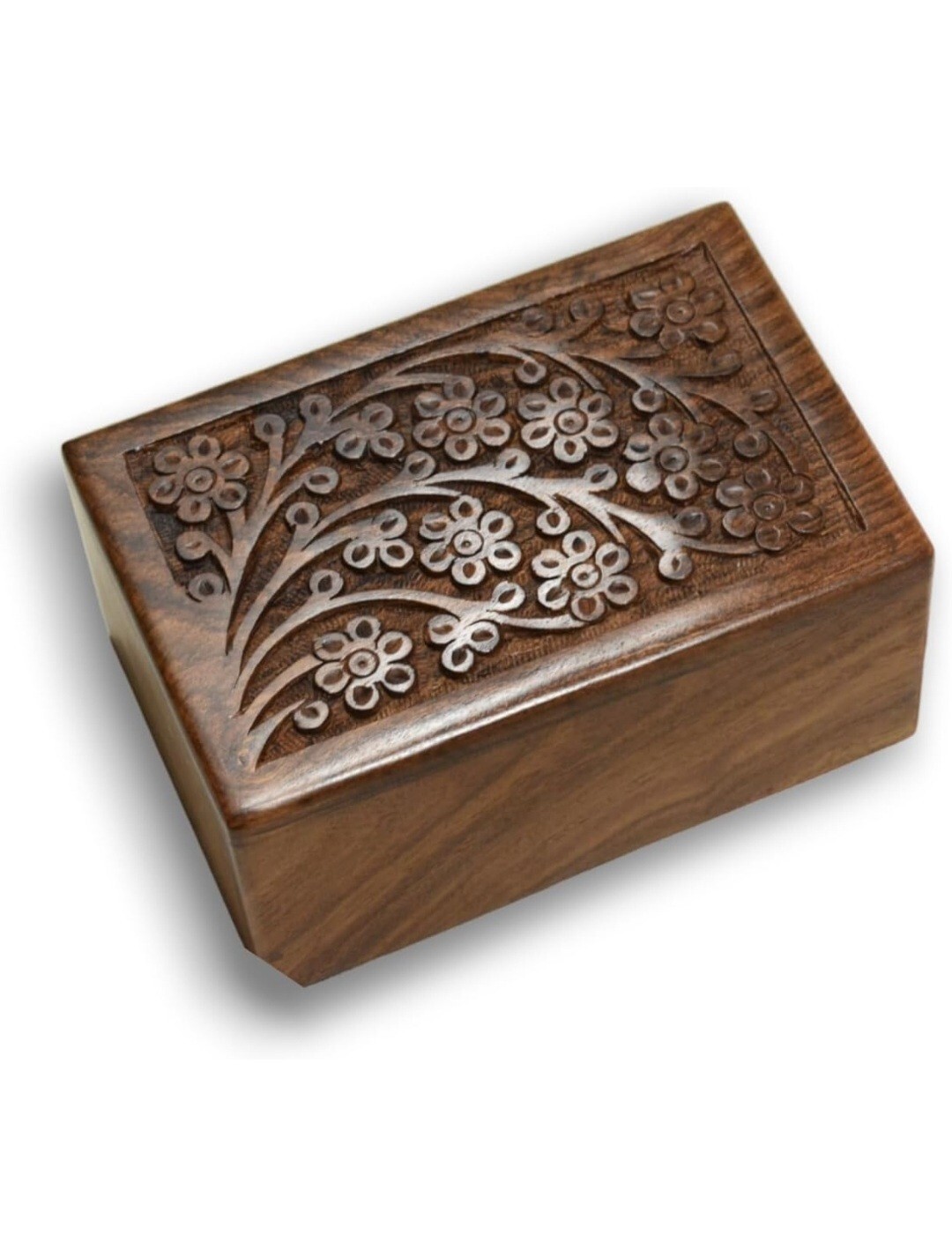 Tree of Life Pet Urn Medium Hand Engraved Wooden Natural Rosewood Box