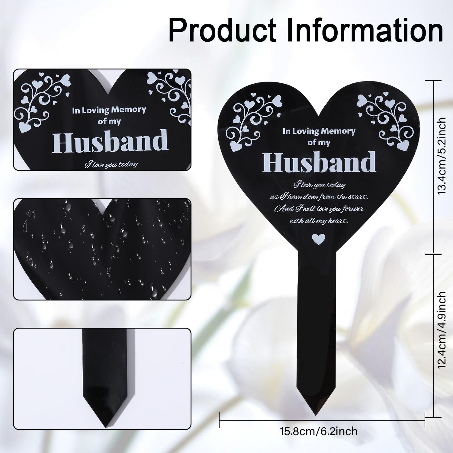 GLOBLELAND Heart Husband Garden Stake for Husband Memorial Remembrance Plaque…