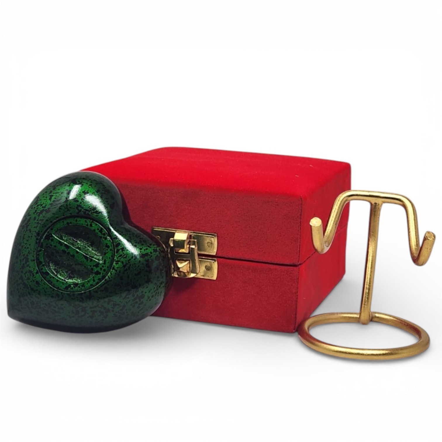Custom Green Heart Cremation Keepsake Urn for Ashes with Display Stand & Box