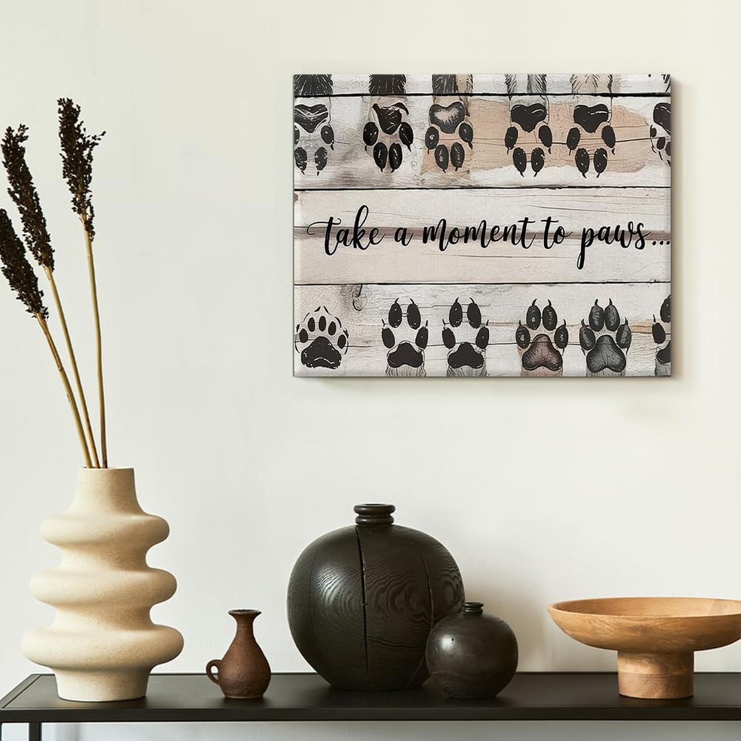 Dog Paw Canvas Wall Art Take a Moment to Paws Print Poster Framed Painting fo…