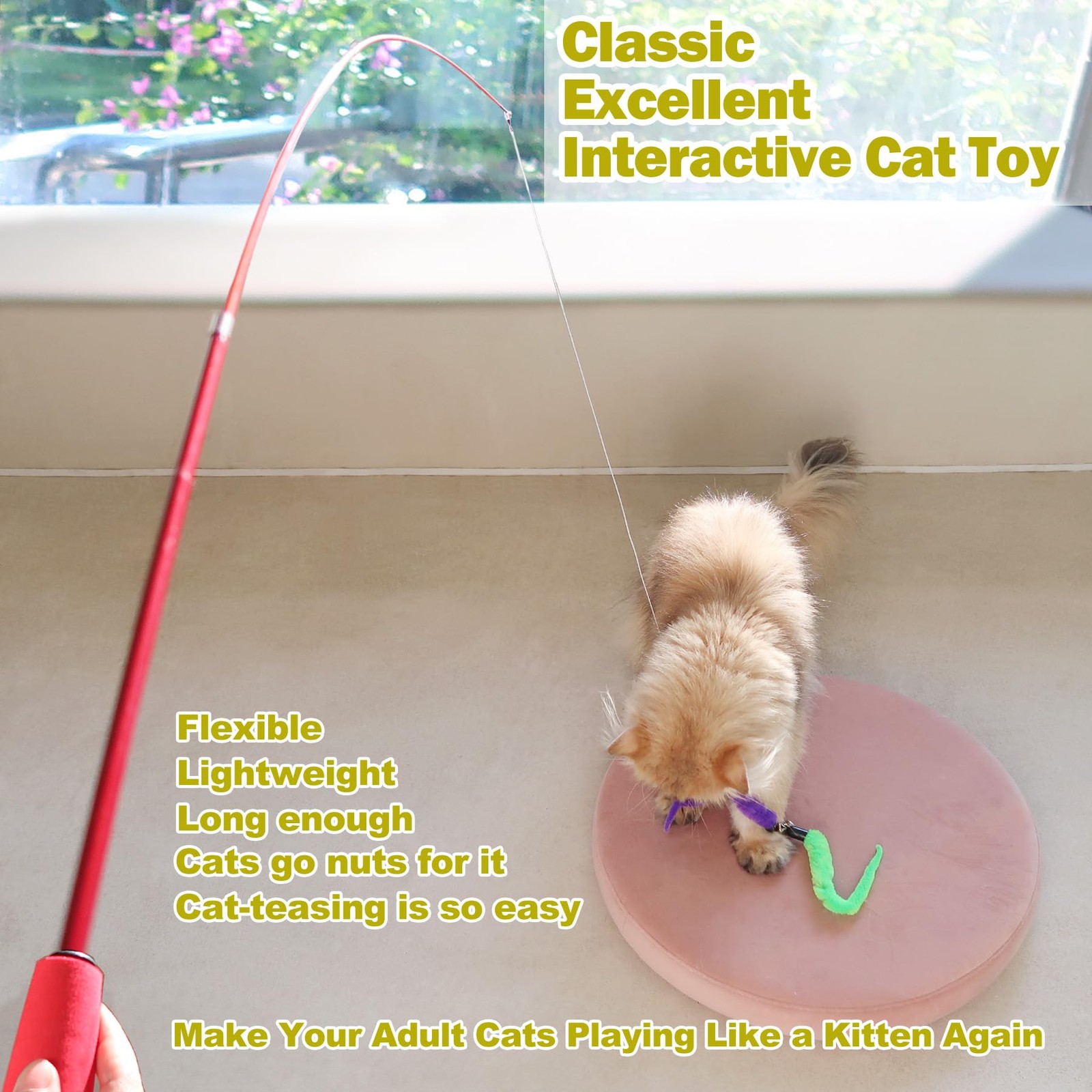 MeoHui Cat Toys for Indoor Cats, Interactive Cat Toy 2PCS Retractable Wand Toy a