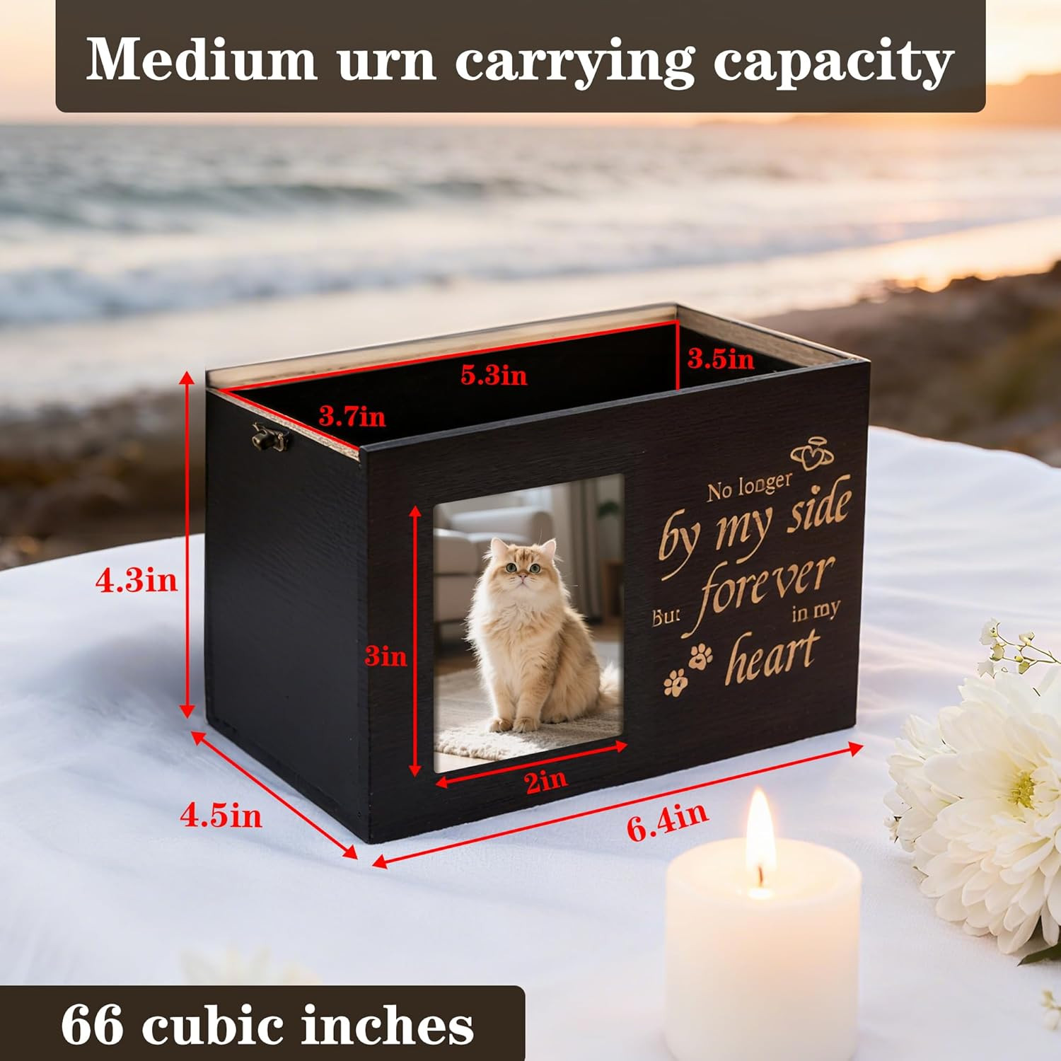 Pet Urns for Cats or Dogs Ashes with Photo Frame, Wooden Memory Box for Keepsake
