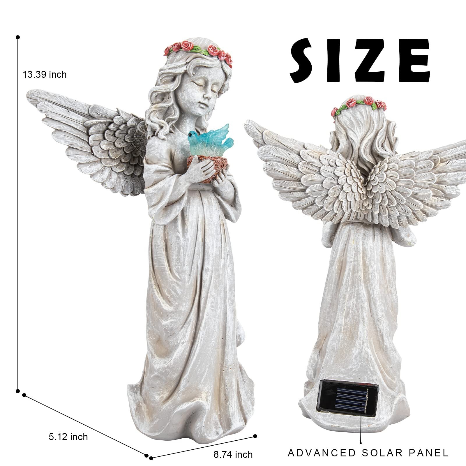Angel Garden Statue Outdoor Decor, Angel Garden Figurine Hold Bird’s Nest wit…