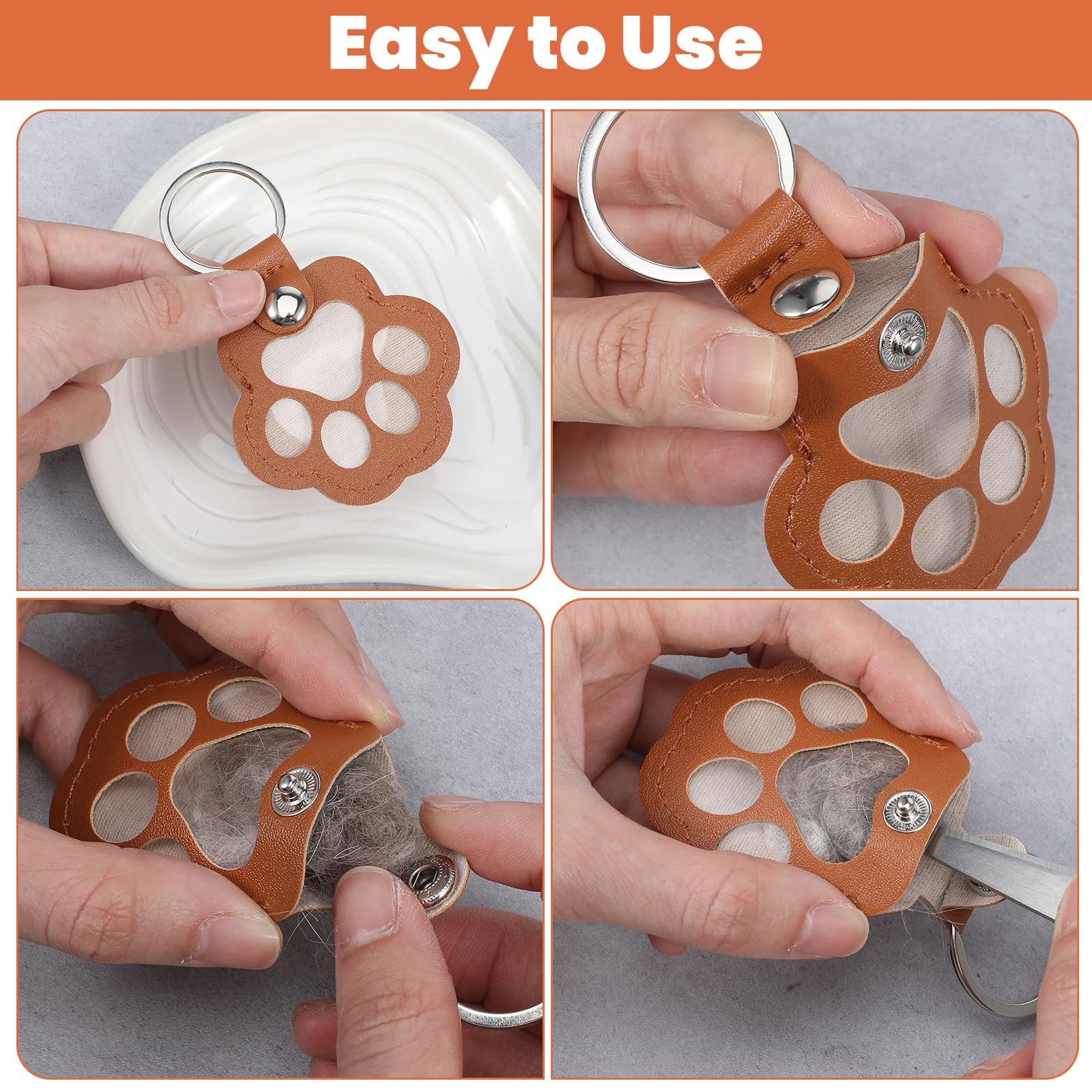 Pet Hair Keychain – 3Pcs Dog Fur Keepsake with Zinc Alloy Paw Design for