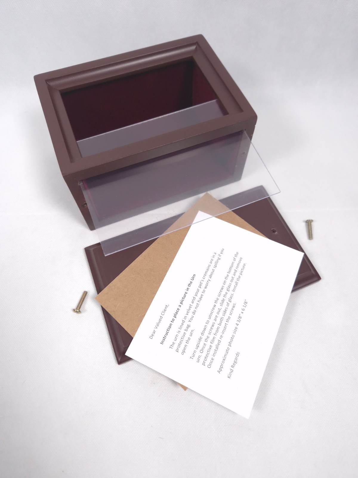Pet Cremation URN Solid Wood Custom Photo Frame Velvet Lined for Pet up to 70Lbs