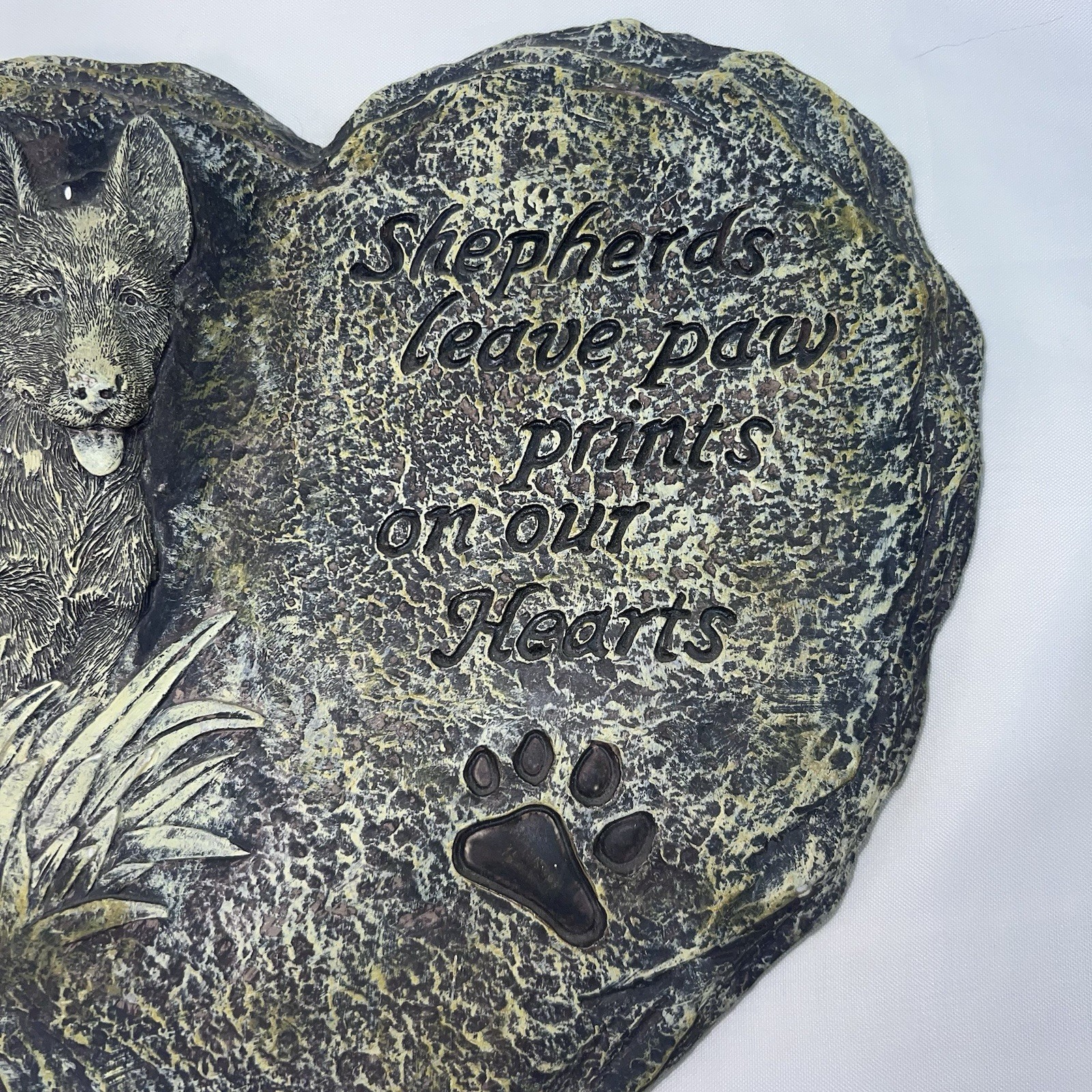 Shepherd Dog Memorial Ceramic Heart Stone Plaque Paw Print Quote For Garden