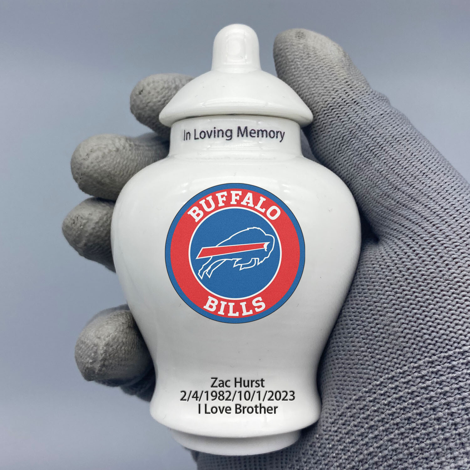 Ceramic Football Urn – Buffalo Theme, Custom Text