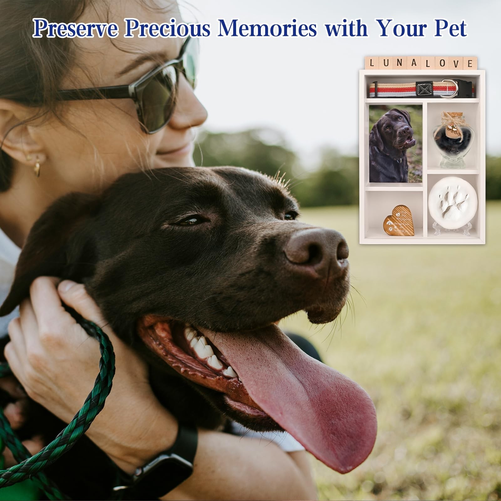 Pet Memorial Shadow Box with Shelves for Loss of Dog Cat Memorial Gifts 4X6 Pict