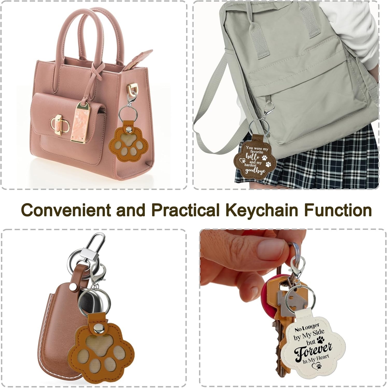 3 Pcs Pet Paw Keychain Refillable Leather Paw Print Keepsake Pet Memorial