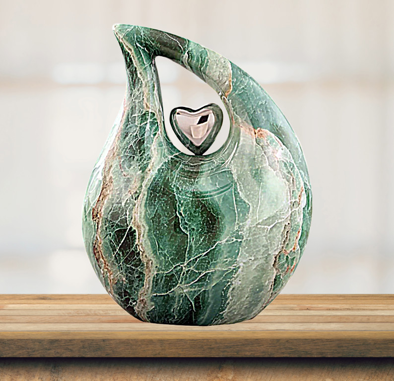Full Size Emerald Green Metal Cremation Urn Adult Funeral Memorial Handcrafted