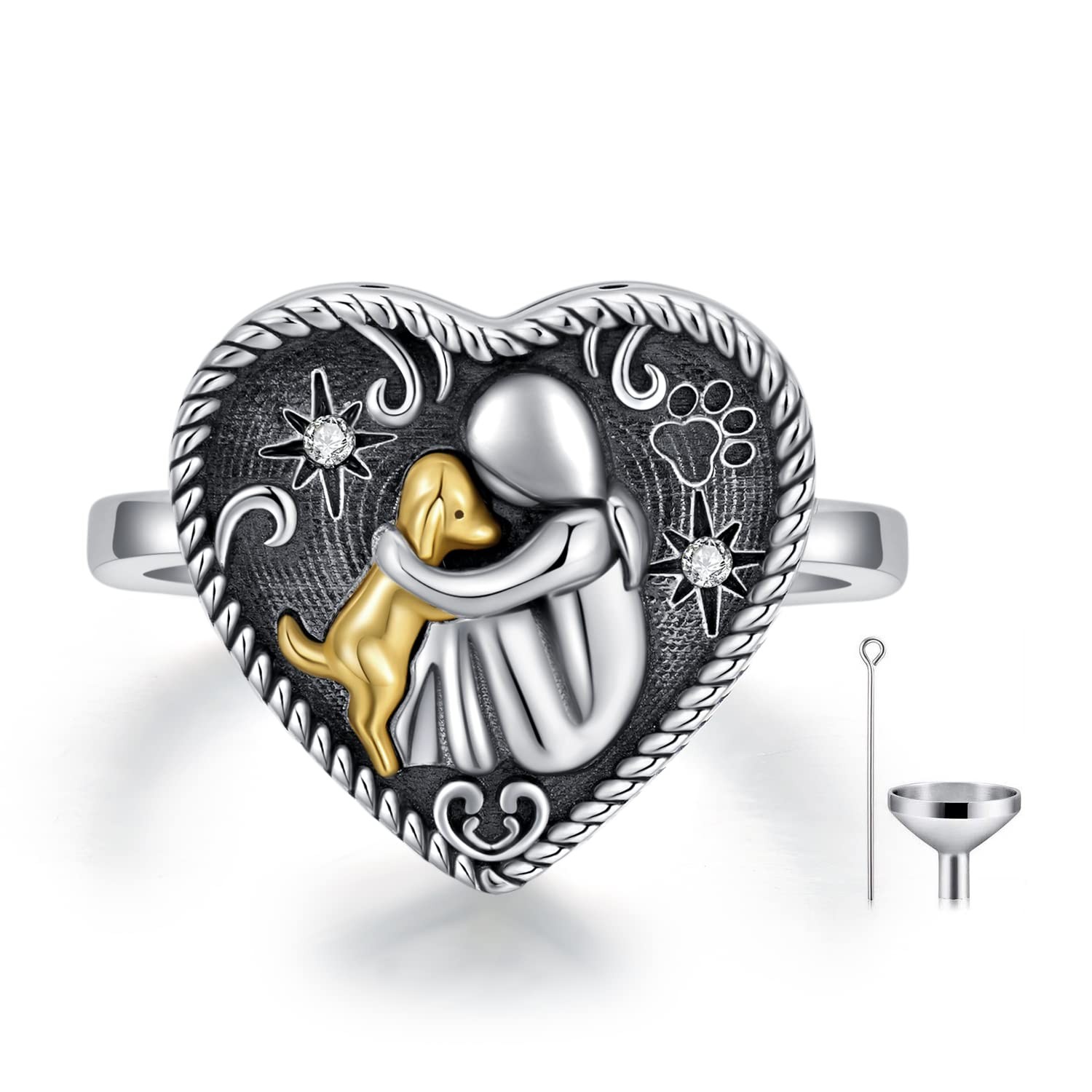 Aoboco Sterling Silver Dog Urn Ring For Ashes Dog Memorial Keepsake Cremation