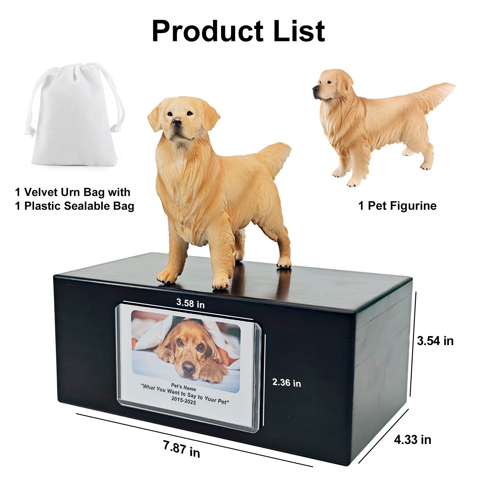 Golden Retriever Model Pet Urn Rosewood Solid Wood With Photo Frame Memorial