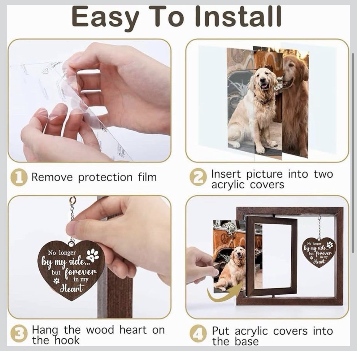 Dog Memorial Wooden Photo Frame Urn with Heart Plaque and Paw Prints Remembrance