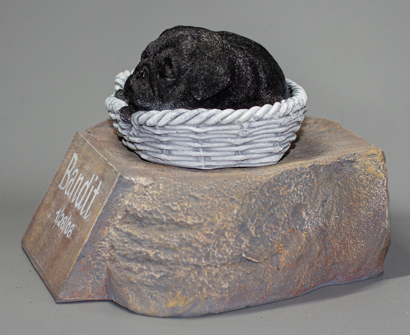 Black Pug Cremation Urn Sleeping Dog Ashes Memorial Statue Pet Funeral Headstone