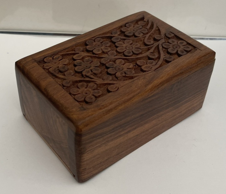 Tree of Life Pet Urn Medium Hand Engraved Wooden Natural Rosewood Box