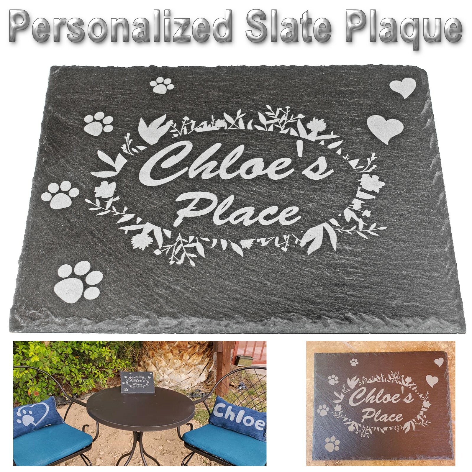Personalized Memorial Slate Plaque, Slate Stone for Pet, Dog, Cat, Custom Sign