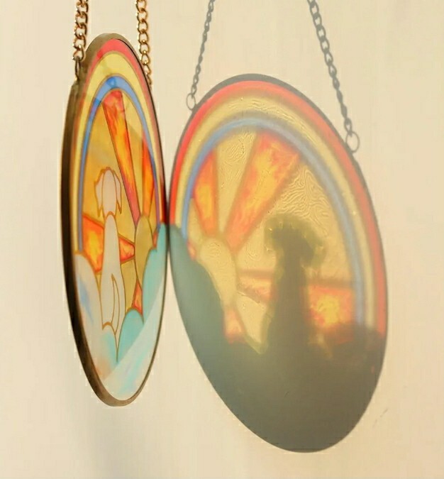 Memorial Gift for Loss of Dog, Stained Glass Round Rainbow Bridge Dog Sympathy
