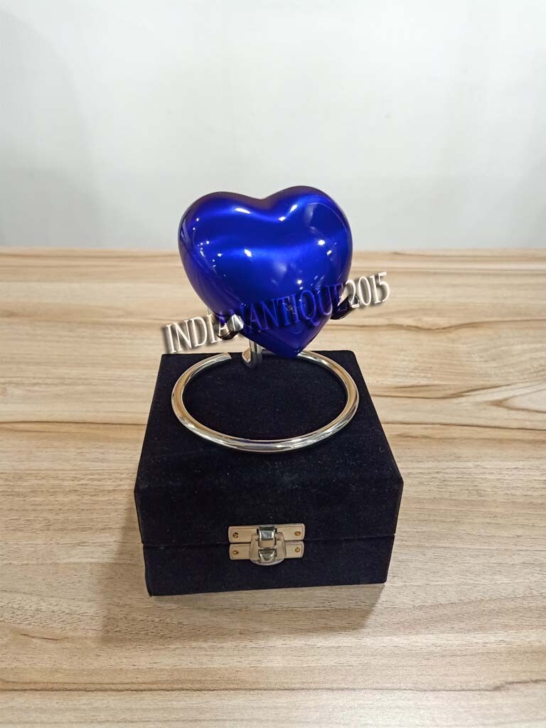 Home Decor Urn Cremation for Ashes Keepsake Blue Heart Urn with Black Box