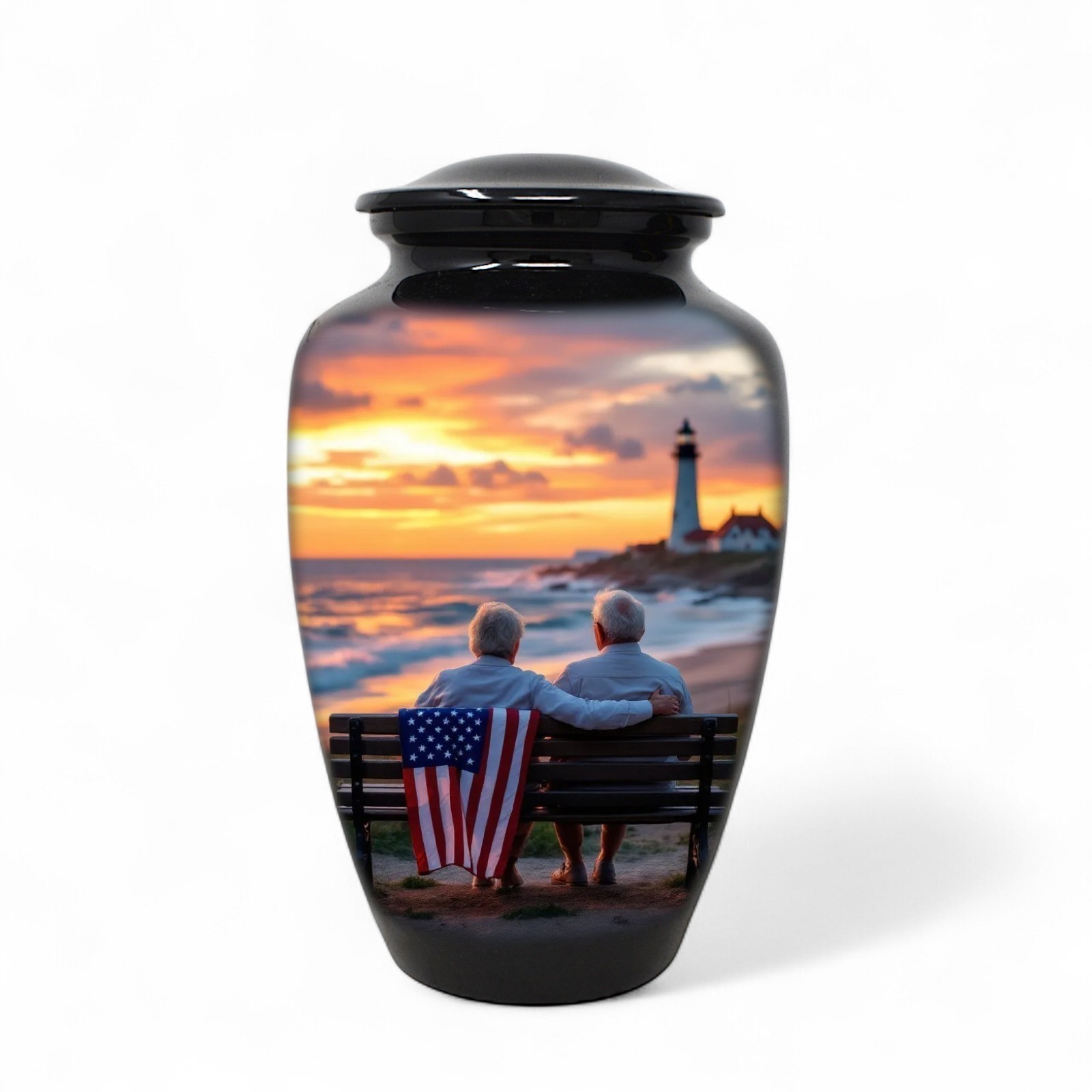 Large Adult Urn for Human Ashes Patriotic American Flag Urn with Bag