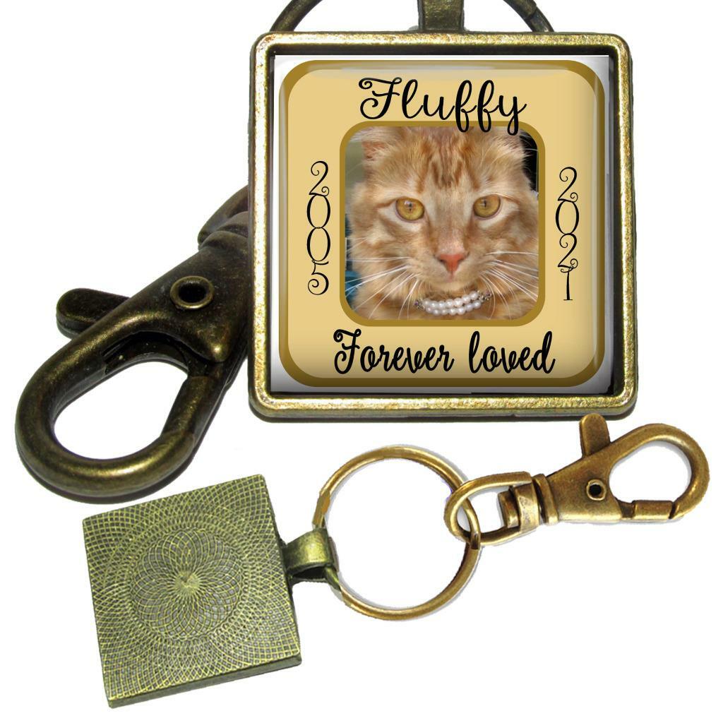 Personalize Pet Photo Message Memorial Glass Top Pendant Style Clip On Keychain