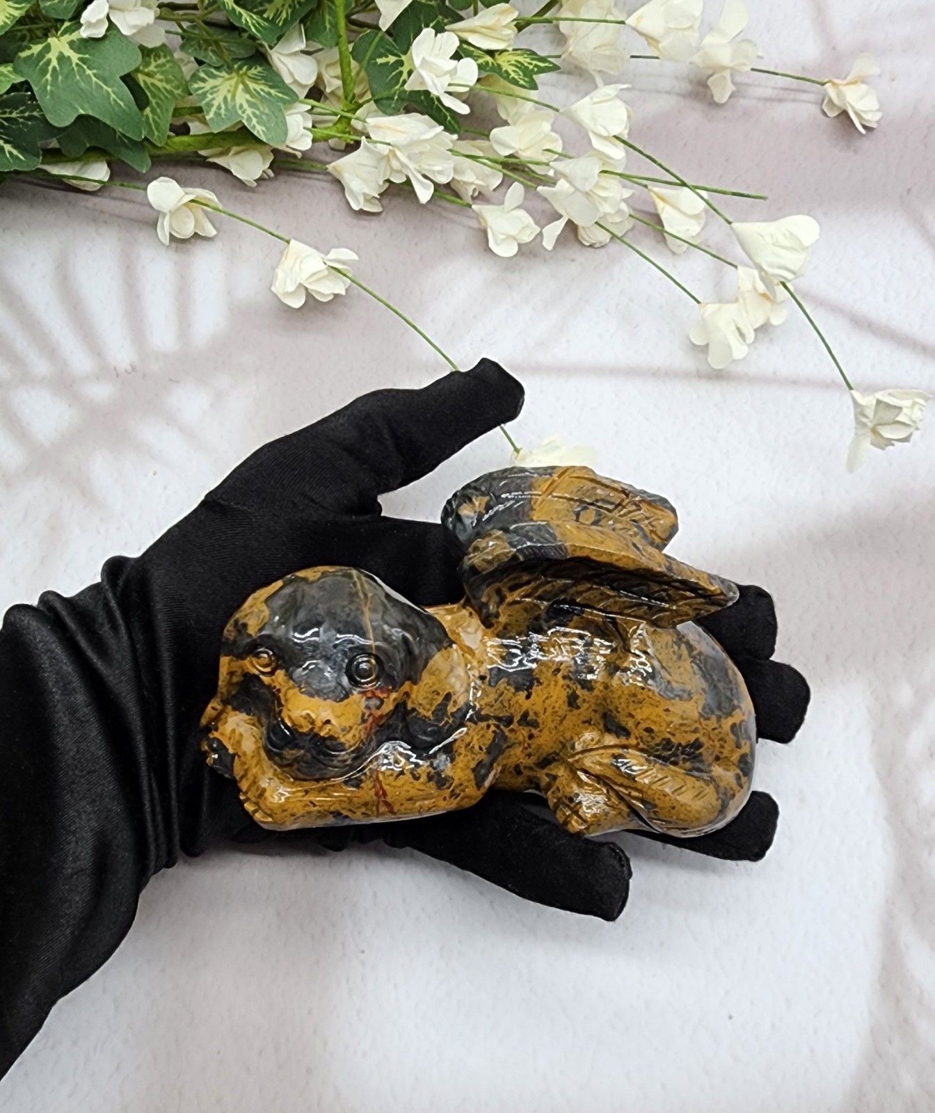 Mountain Jasper Winged Angel Dog – Pet Memorial Statue, Gemstone Pet Loss Gift