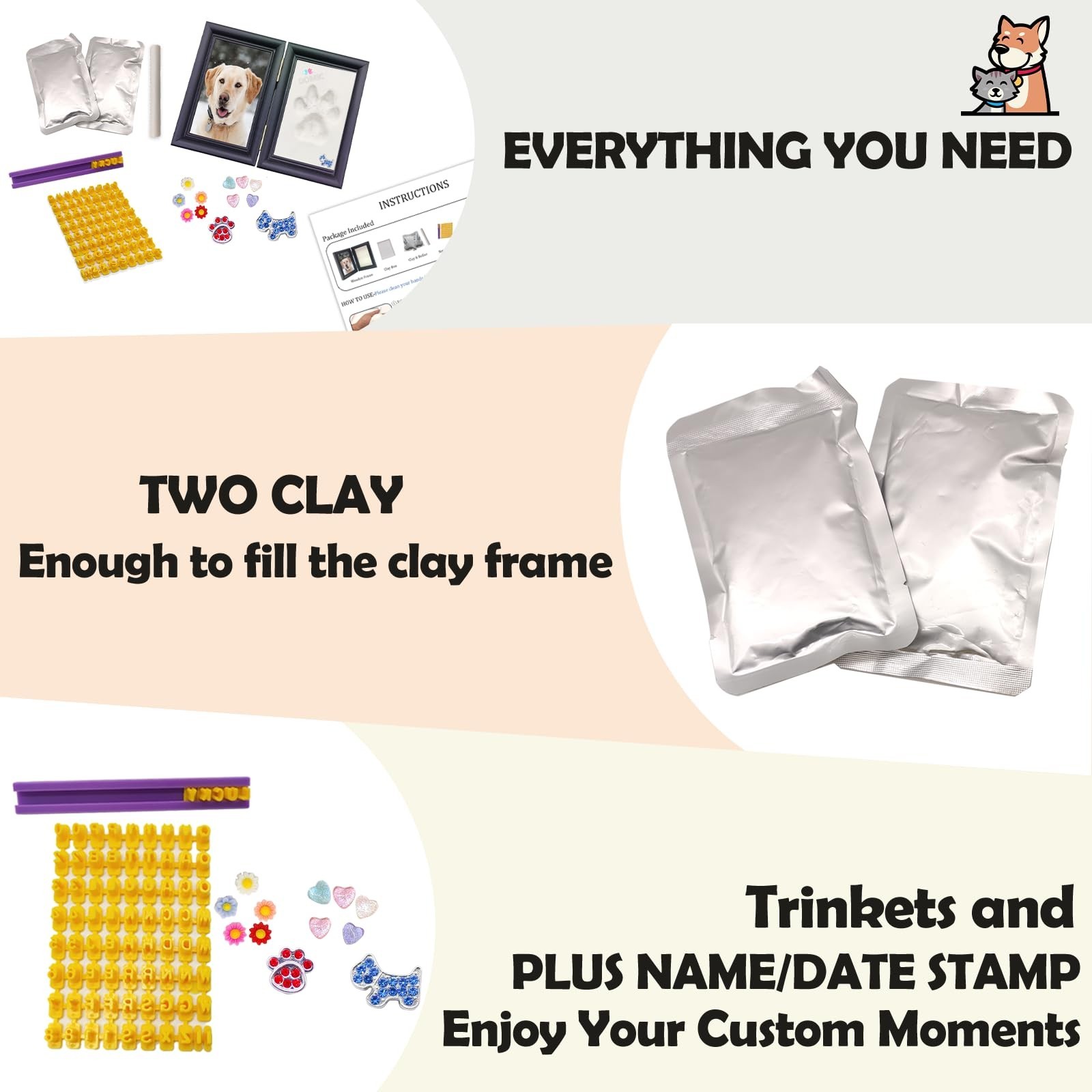MYPAWLETS Dog or Cat Paw Print Kit with Trinkets,Pet paw Print Impression kit…