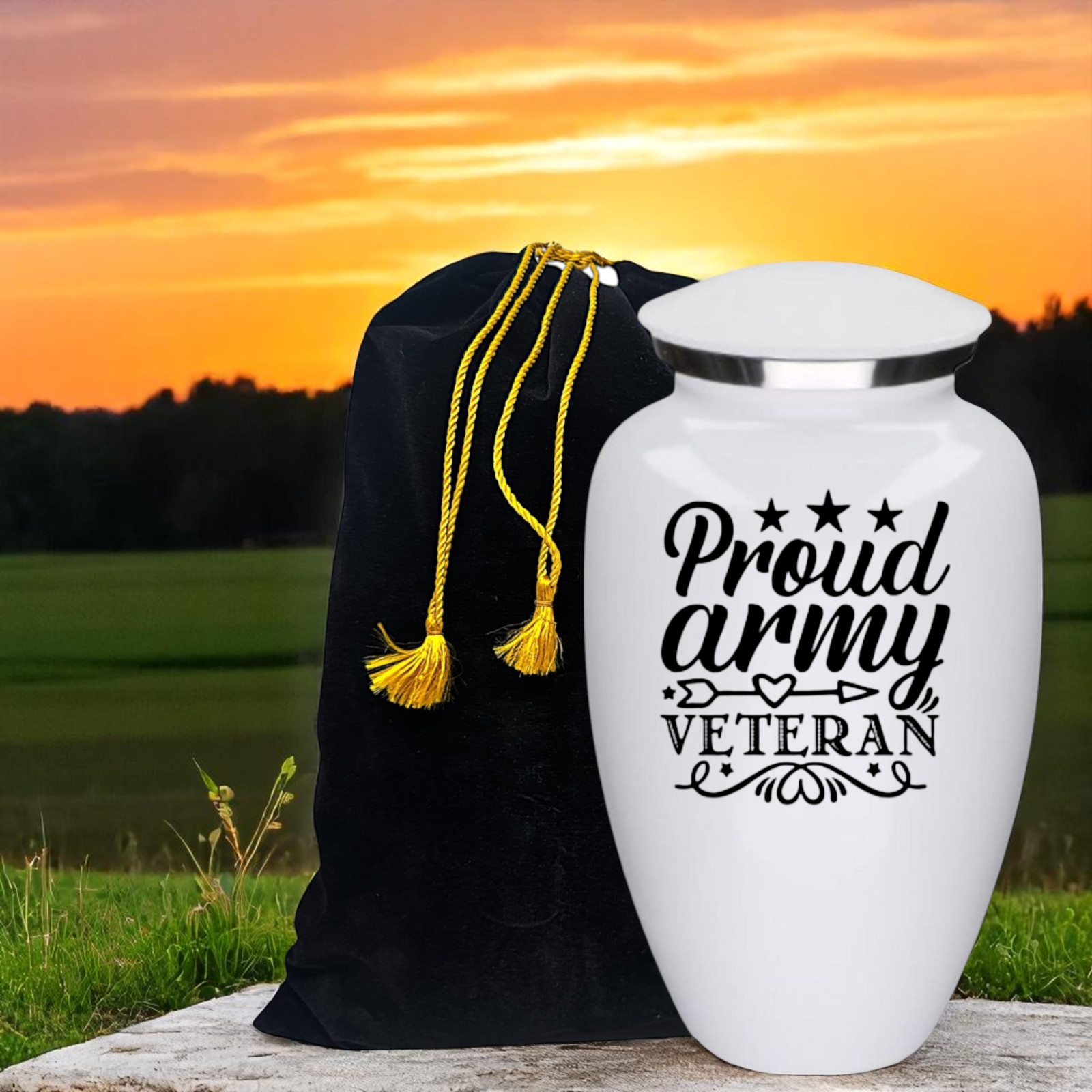 Proud Army Veteran White Metal Adult Cremation Urn 190 Cu In Military Urn