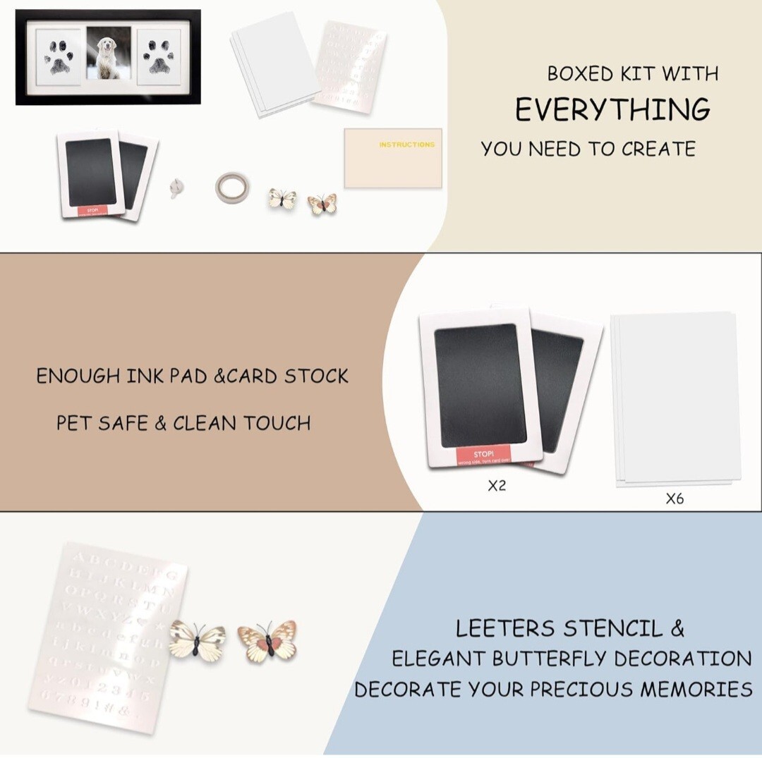 Paw Print Frame & Ink Pads Kit,Dog or Cat Paw Print Kit,2 No Mess Ink Pads fo…