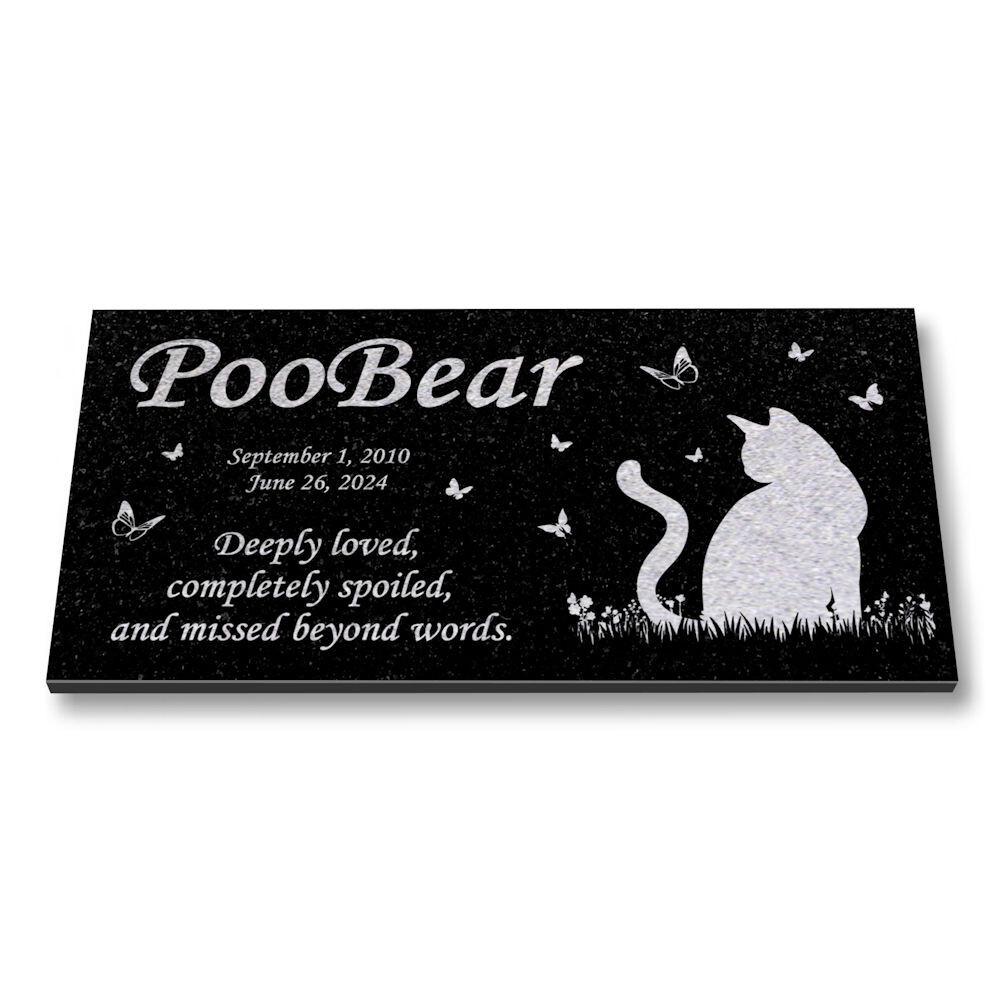 Personalized Cat Memorial – Granite Stone Pet Grave Marker – 6×12 – PooBear