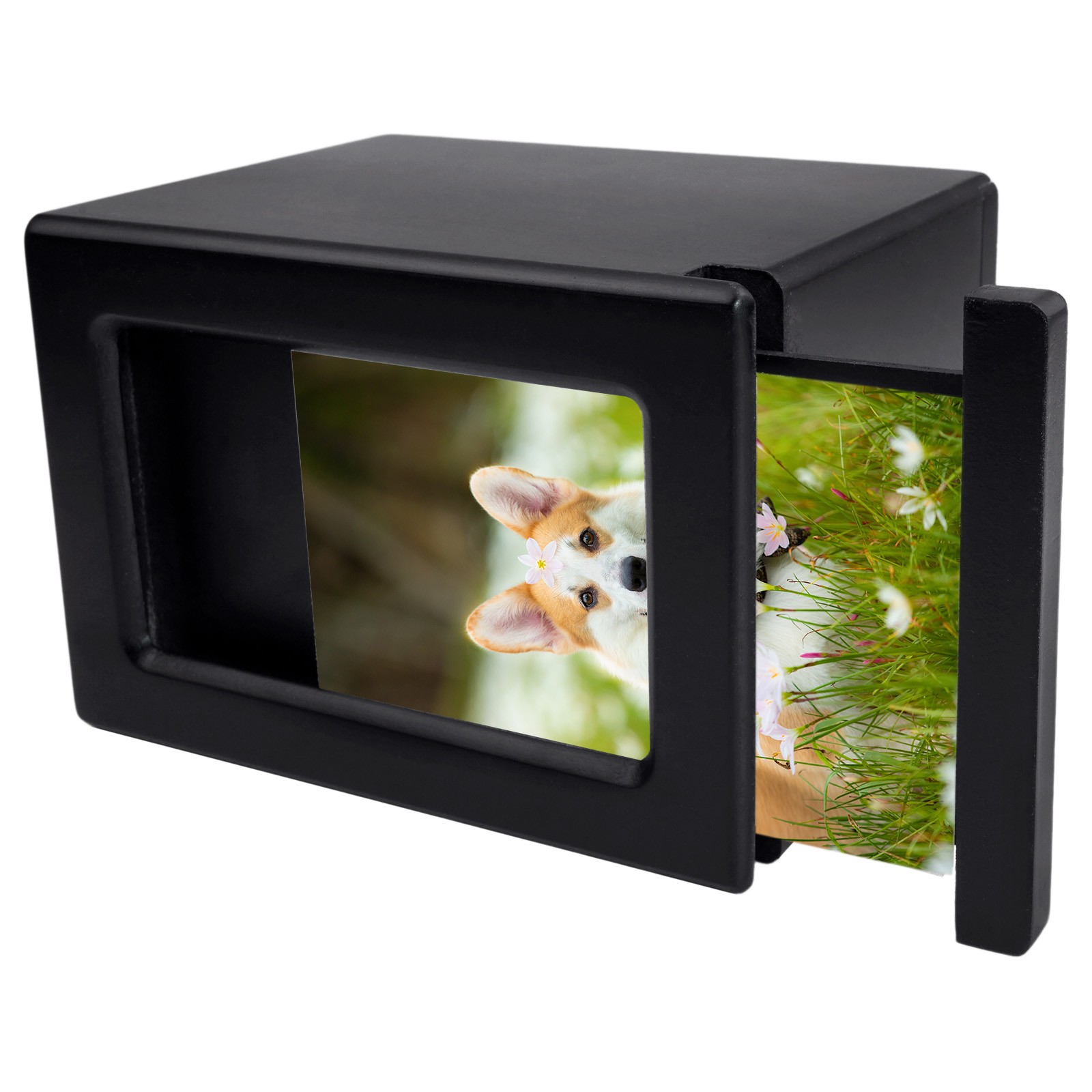 4.3*4.1in Wooden Funeral Cremation Urn with Photo Frame Black For Dogs And Cats