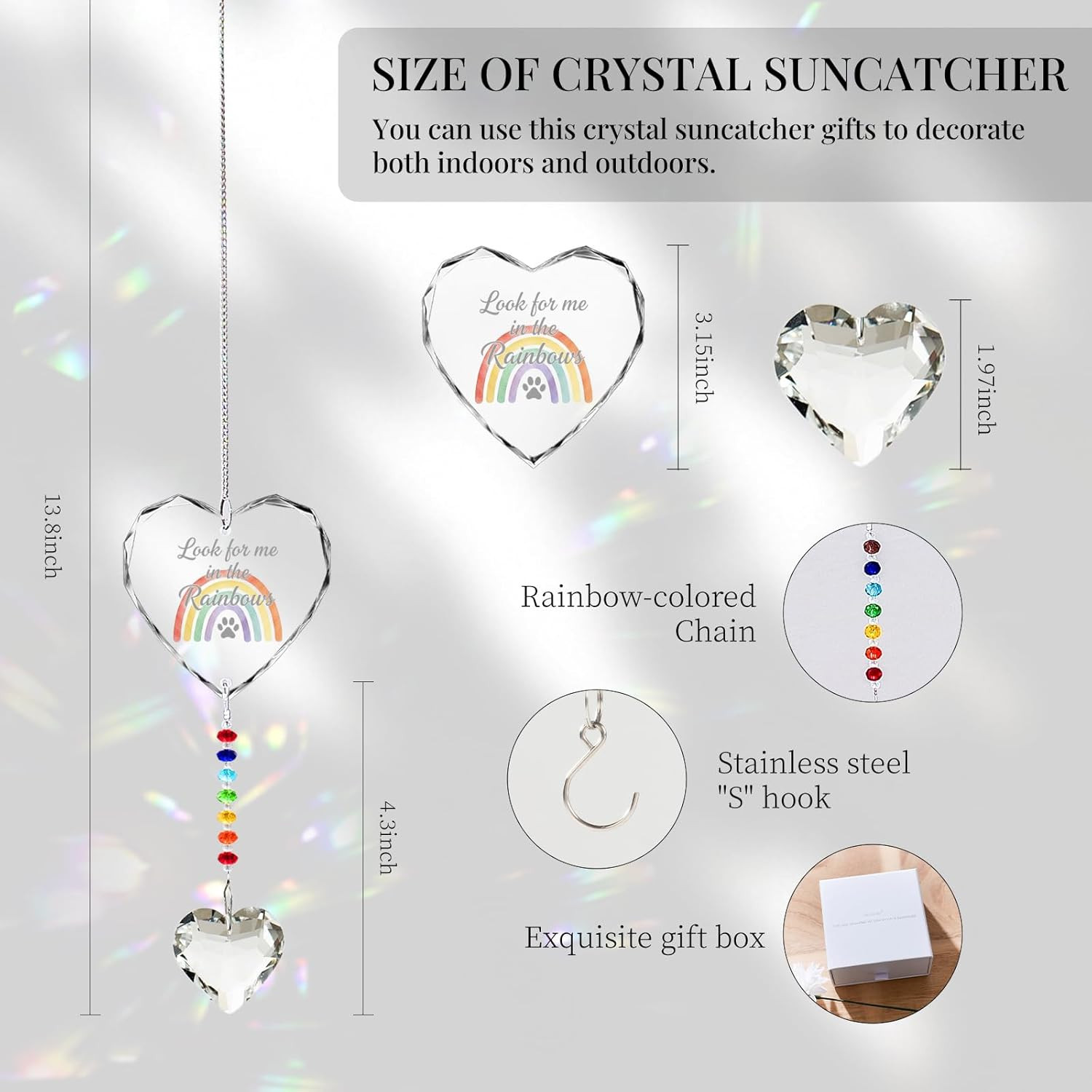 Pet Memorial Gifts Dogs Cats Look Me in the Rainbows Crystal Suncatcher Pet Loss