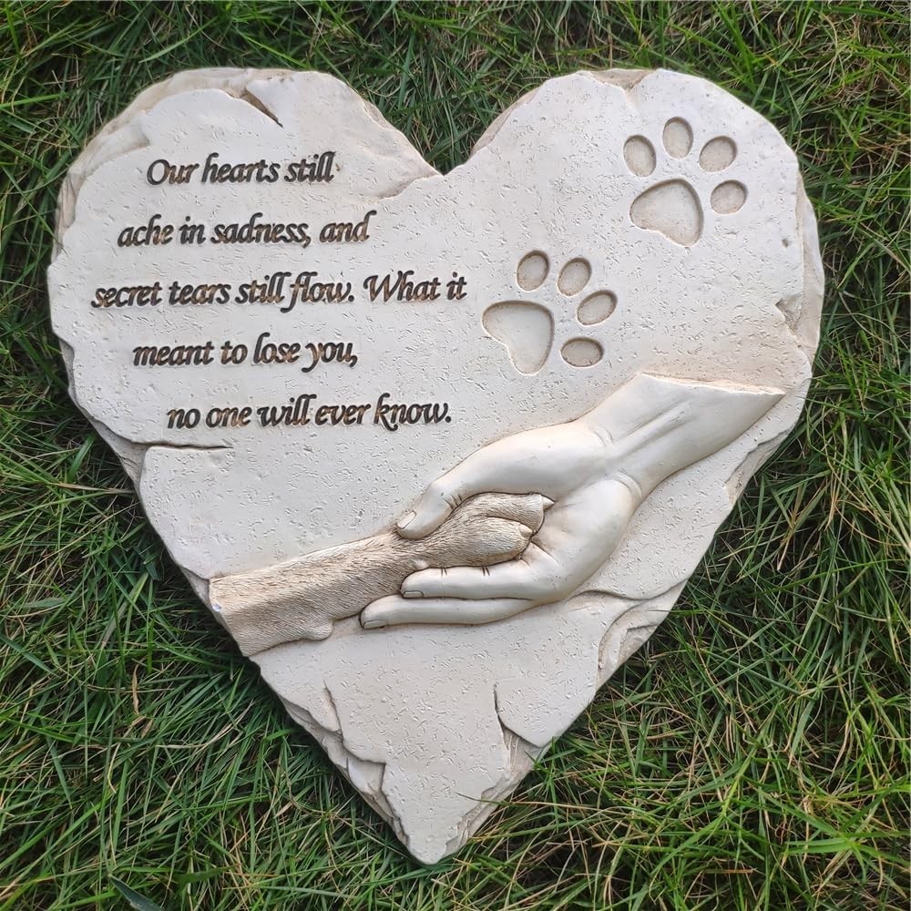 Heart Shaped Pet Memorial Stone Grave Marker for Dog or Cat, Pet Dog Garden Ston