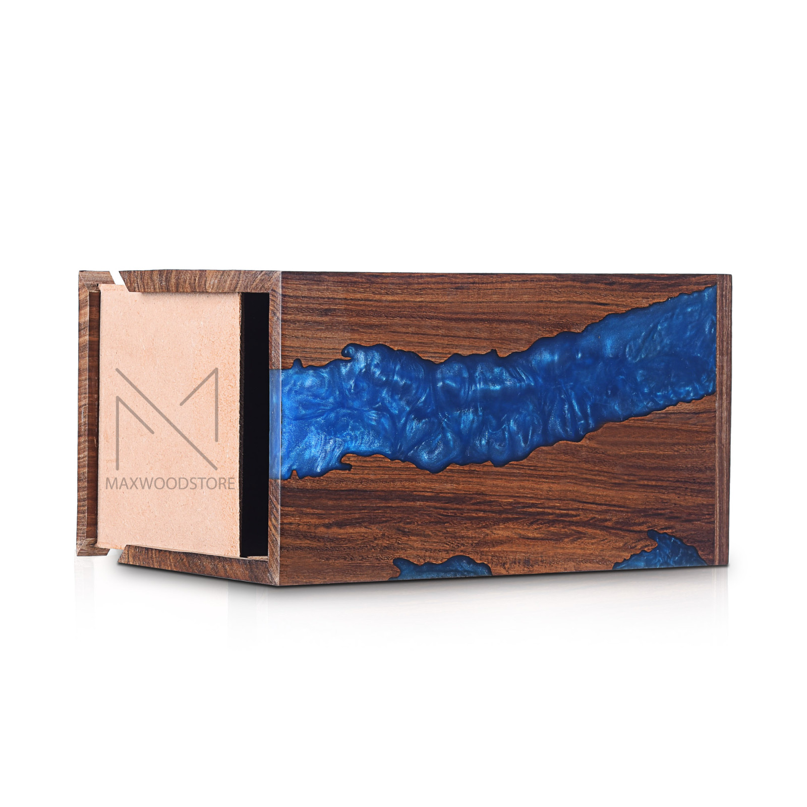 Wooden Urn Box-Urn Box-Rosewood and Blue Resin Design Urn Box For Human Ashes