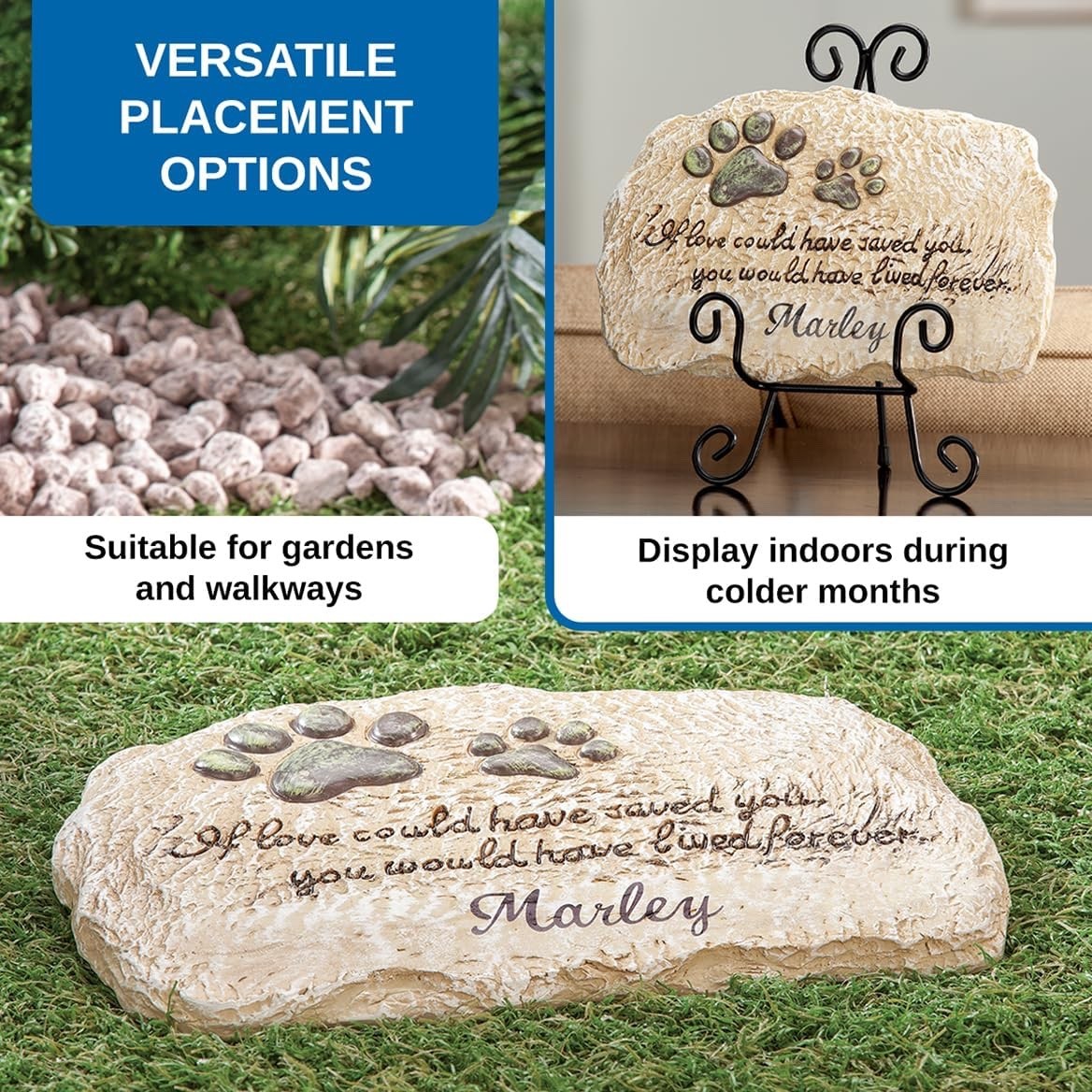Pet Memorial Cemetery Stepping Stone PERSONALIZED Dog Cat Paw Print Grave Marker