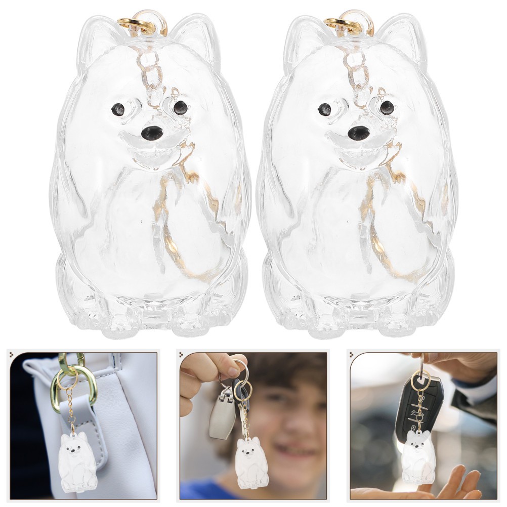 2 Pcs Transparent Dog Keepsake Box Portable Pet Hair Keychain Charms Keyring