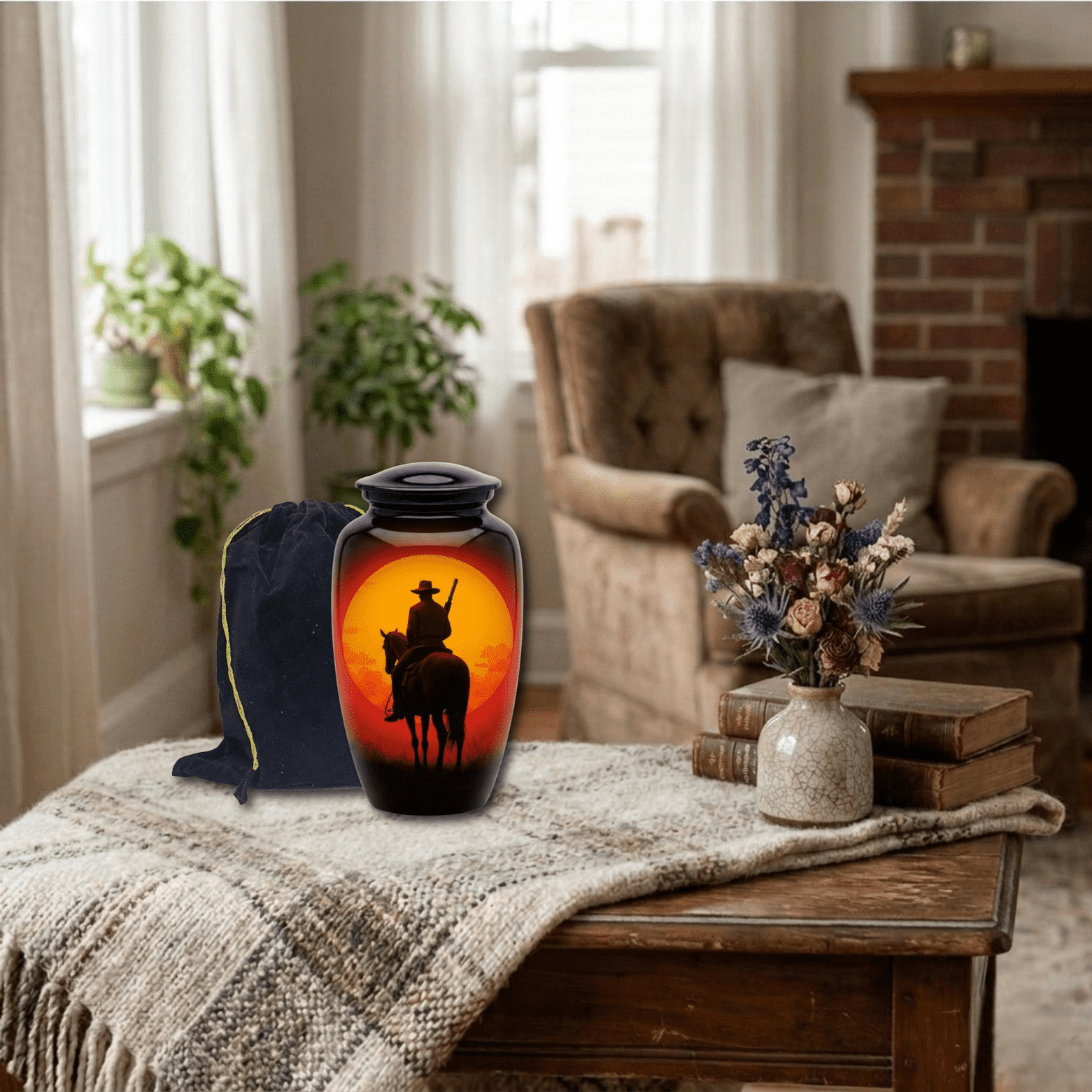 Cremation Urn for Human Ashes 190 Cu In Adult Cowboy Western Sunset Memorial