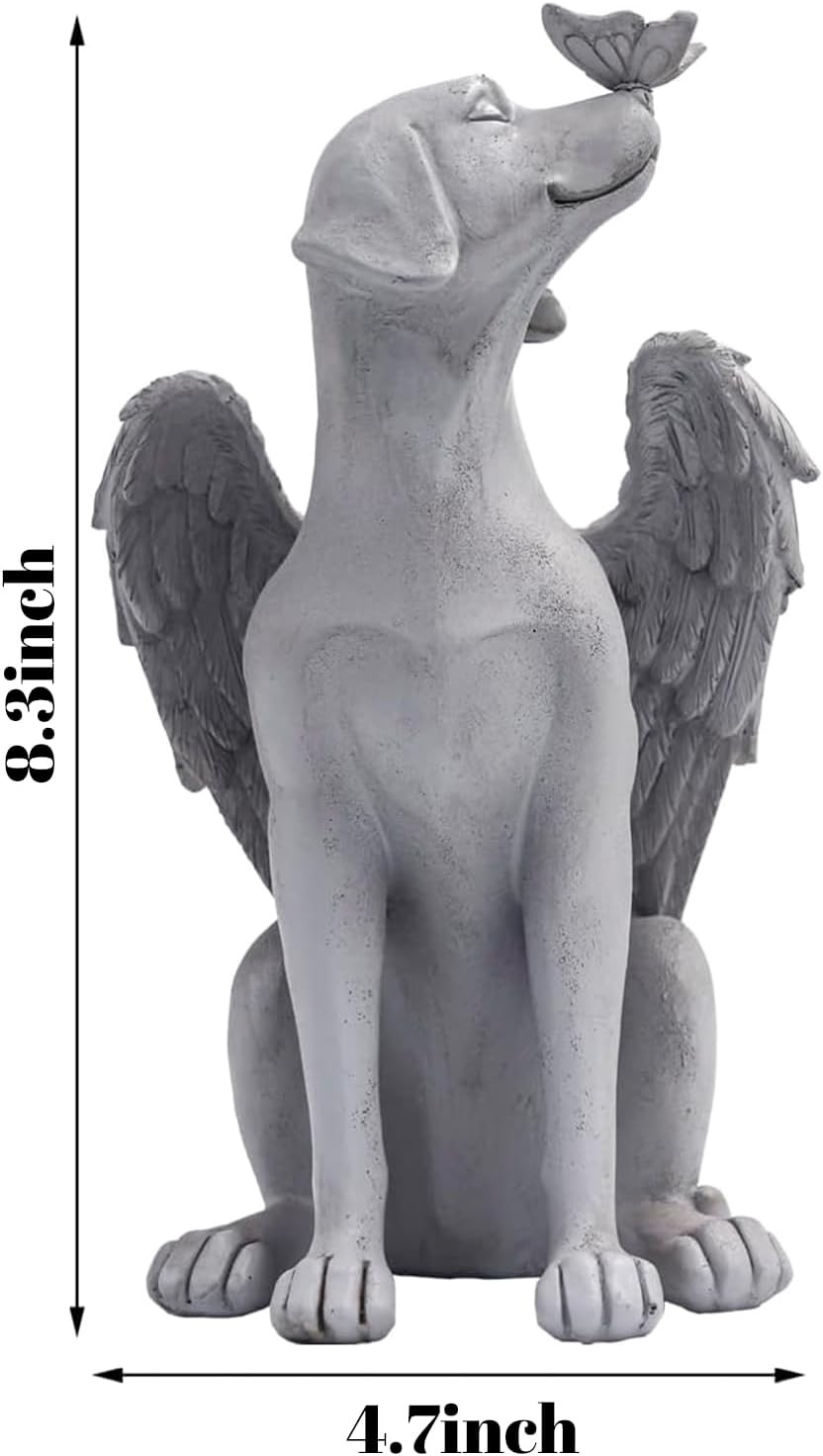 Angel Figurine Memorial Pet Puppy Dog Butterfly Stone Statue with Wings Garden G