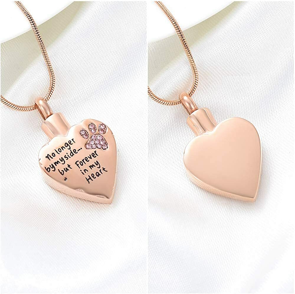 Pet Love Memorial Pendant Chain Dog Paw/ Cat Paw Carved Locket Cremation Jewelry