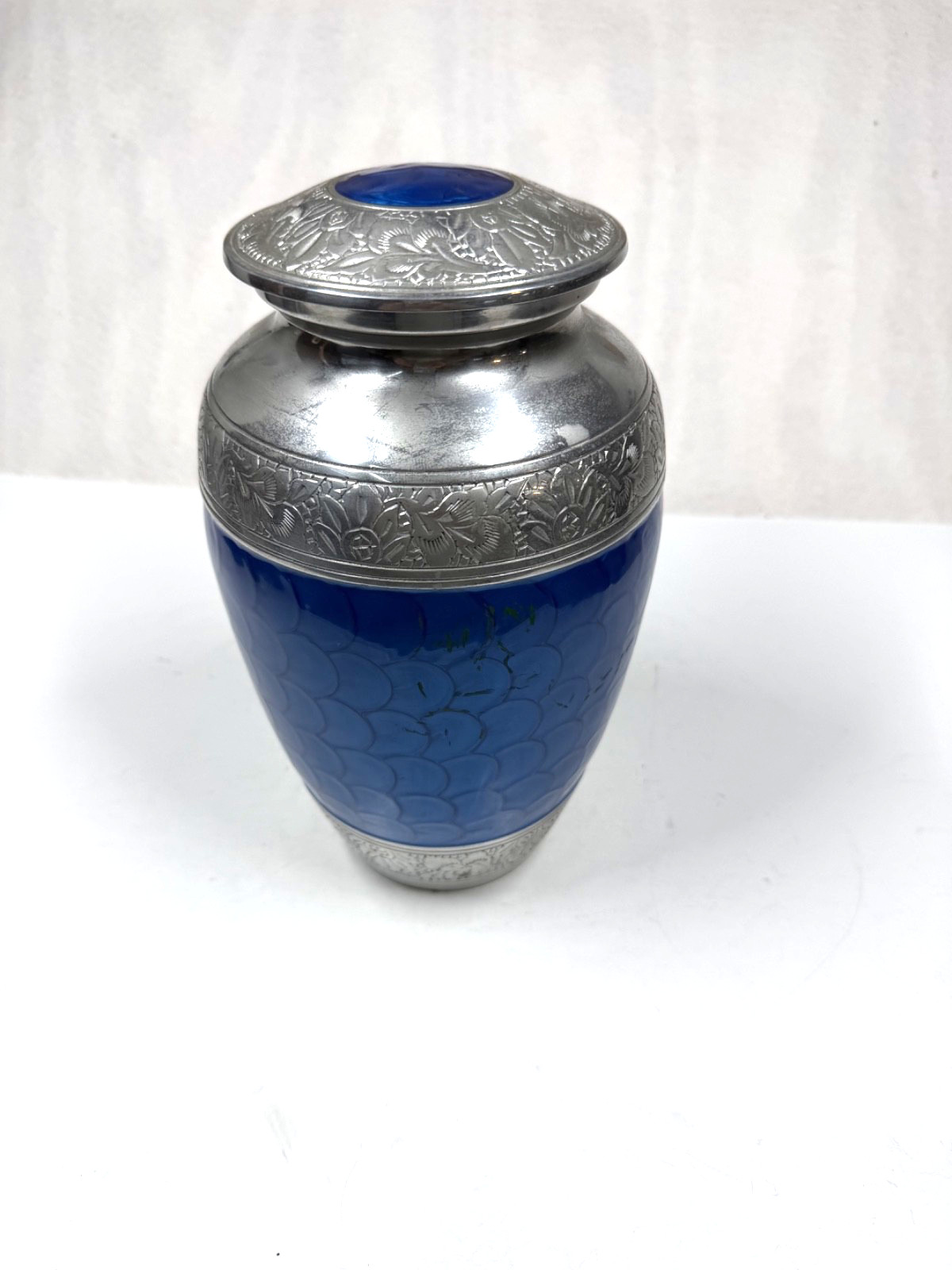 Navy Elegance Blue with Silver Angel Wings Cremation Urn for Ashes