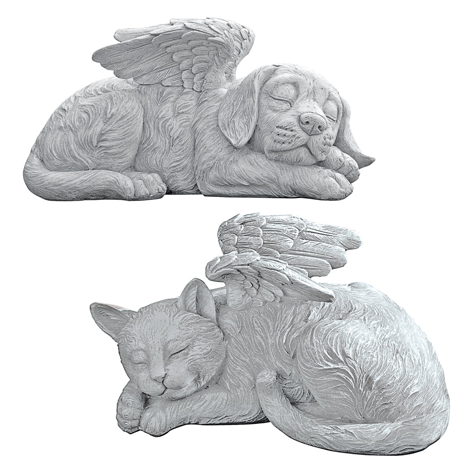 Cat Angel Pet Memorial Statue – 10″ Tribute Grave Marker, Antique Stone Finish