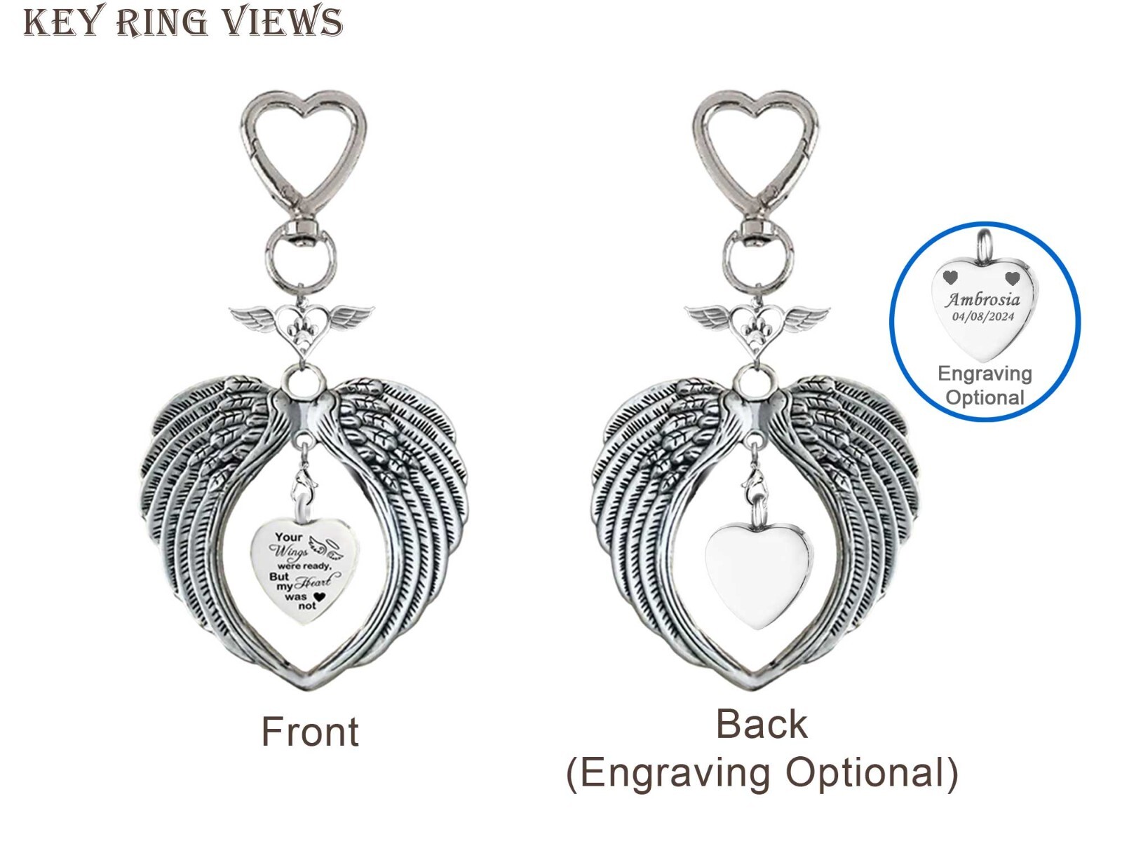 Pet Keepsake Urn Wings Were Ready Interchangeable Necklace or Key Ring Jewelry