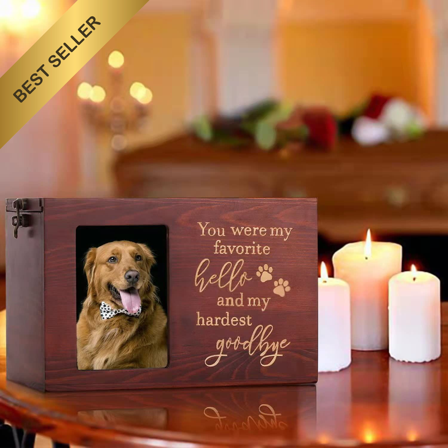 Pet Memorial Urn Dog Cat Ashes Wooden Urn Photo Frame Keepsake Box Large Black