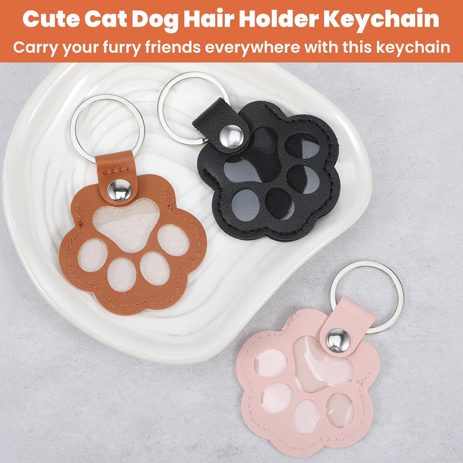 Mabor Pet Hair Keychain – 3Pcs Dog Fur Keepsake with Zinc Alloy Paw De