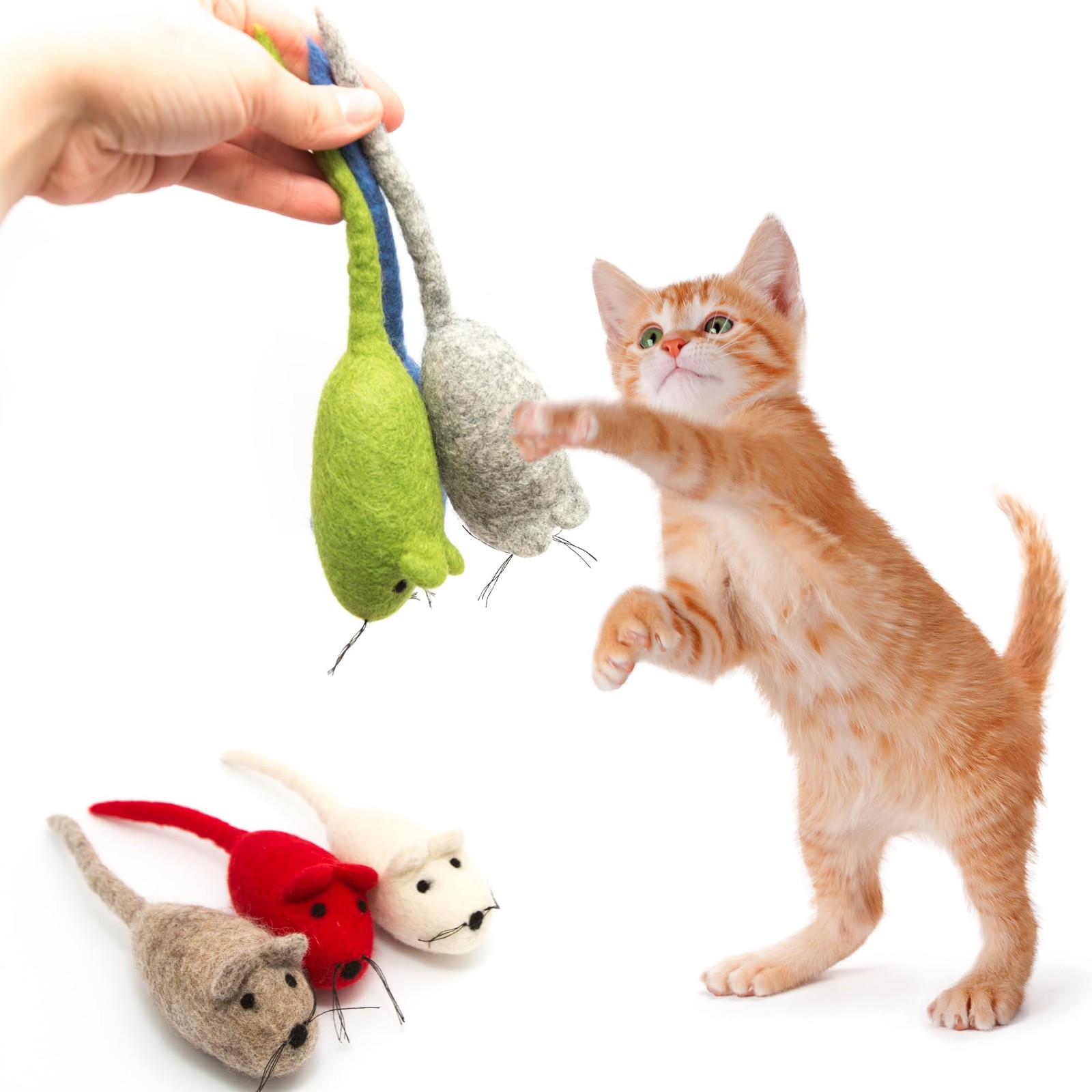 Glaciart One Felt Mouse Cat Toys, 6-Pack – Natural Wool, Catnip Infused